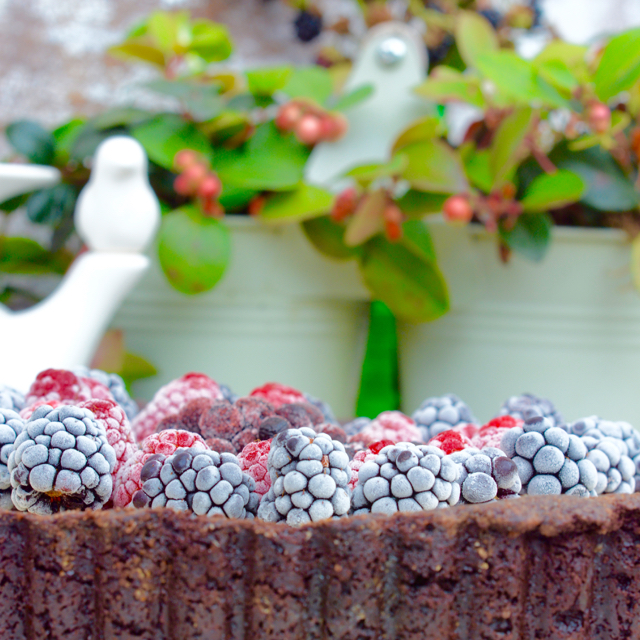 Brombeeren Himbeeren Heidelbeeren Schokotarte Custard Kardamom