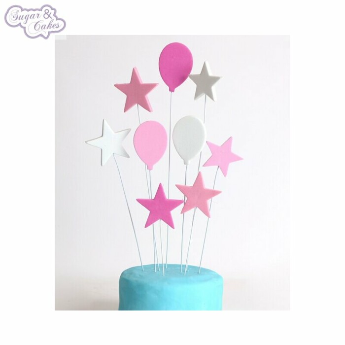 Cake Topper Sterne und Ballons weiß/rosa X