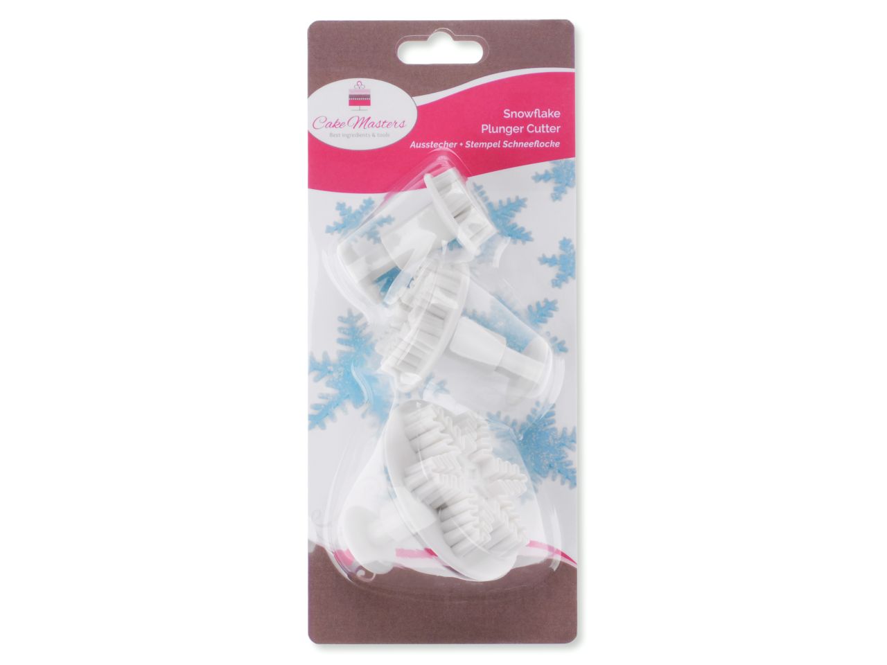 Verschiedene Backmischungen in bunten Verpackungen auf Holztisch arrangiert