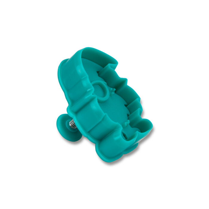 Kunststoff-Präge-Ausstecher mit Auswerfer Wichtel 6cm türkis – Bild 2
