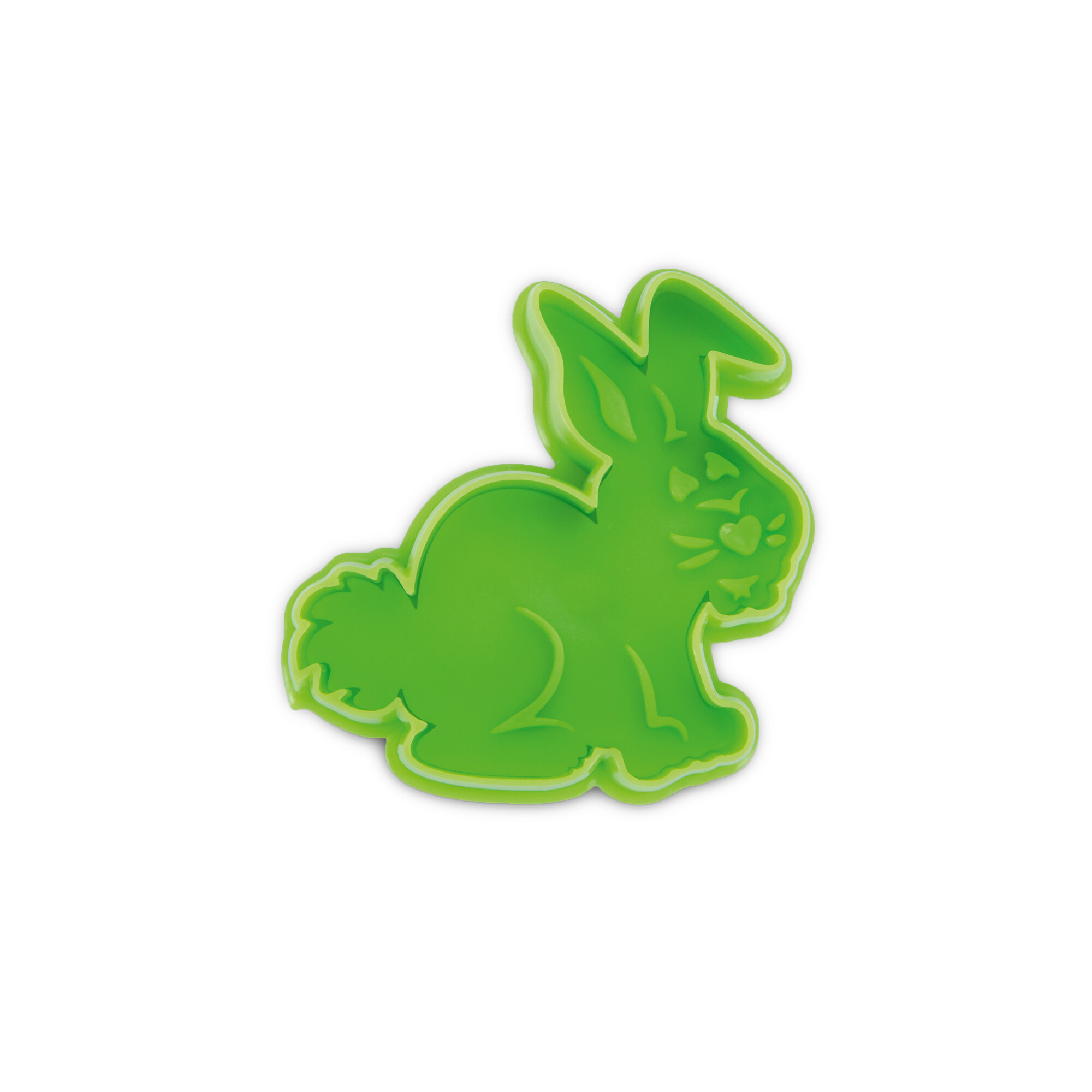Kunststoff-Präge-Ausstecher mit Auswerfer Hase 6cm grün