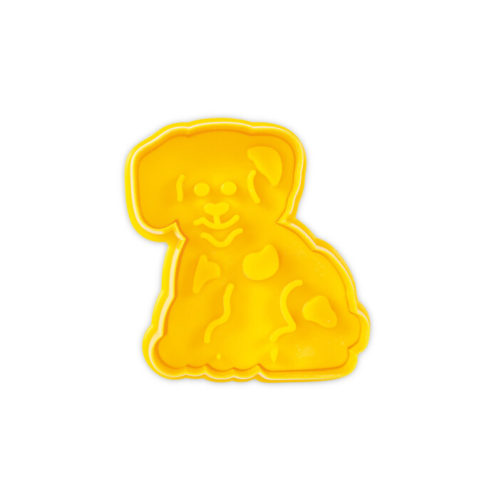 Kunststoff-Präge-Ausstecher mit Auswerfer Hund 7cm Gelb