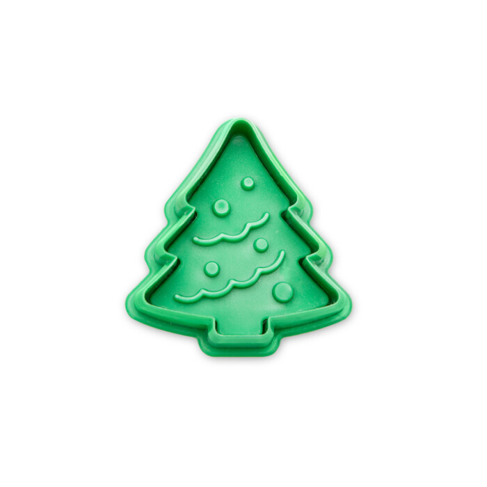 Kunststoff-Präge-Ausstecher mit Auswerfer Tannenbaum 4,5cm dunkelgrün