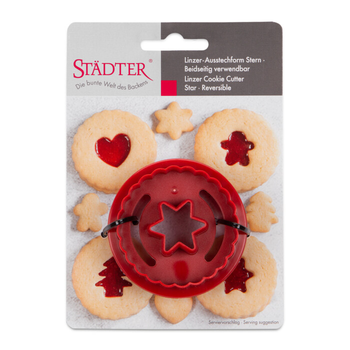 Linzer-Ausstecher Stern - gewellt - doppelseitig ø 5,5 cm / H 3 cm Rot gewellt – Bild 2