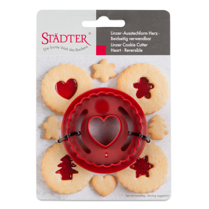 Linzer-Ausstecher Herz - gewellt - doppelseitig ø 5,5 cm / H 3 cm Rot gewellt – Bild 2
