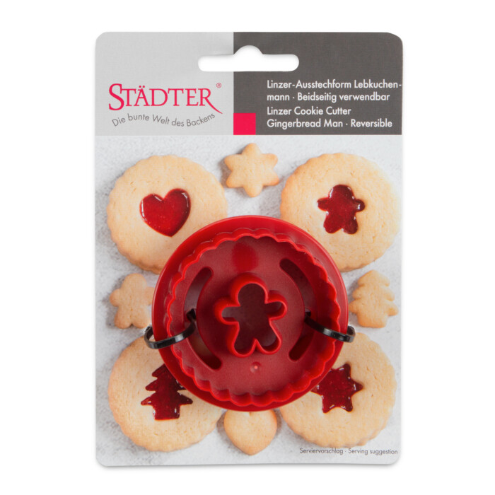 Linzer-Ausstecher Lebkuchenmann - gewellt - doppelseitig ø 5,5 cm / H 3 cm Rot gewellt – Bild 2