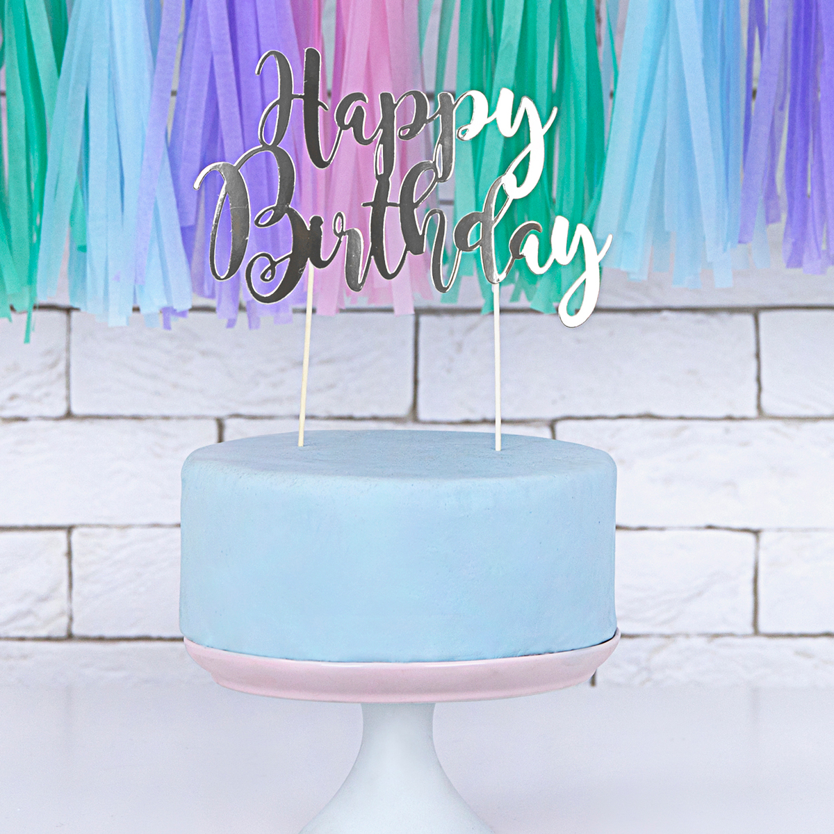 Cake Topper Happy Birthday - Silber – Bild 2