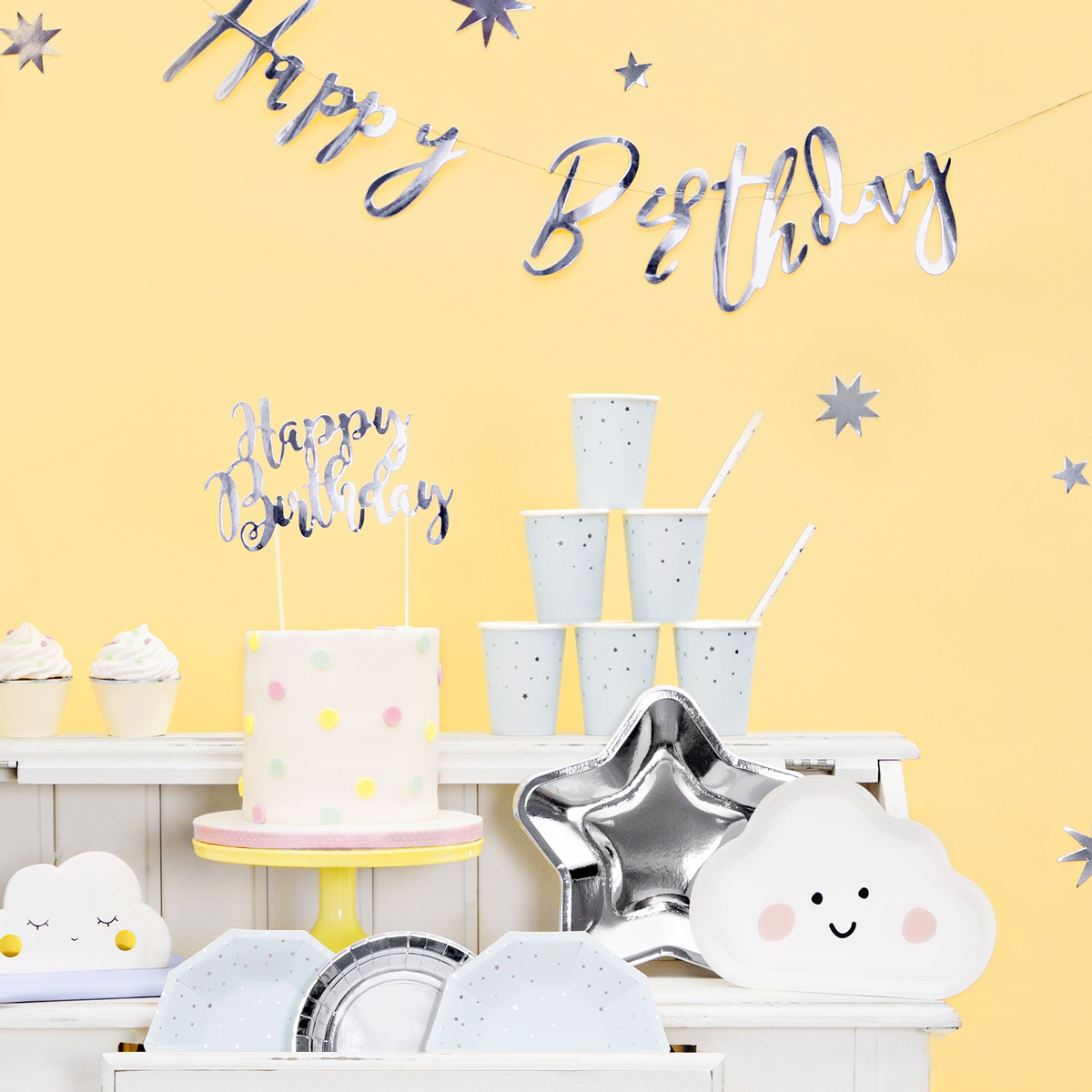 Cake Topper Happy Birthday - Silber – Bild 3