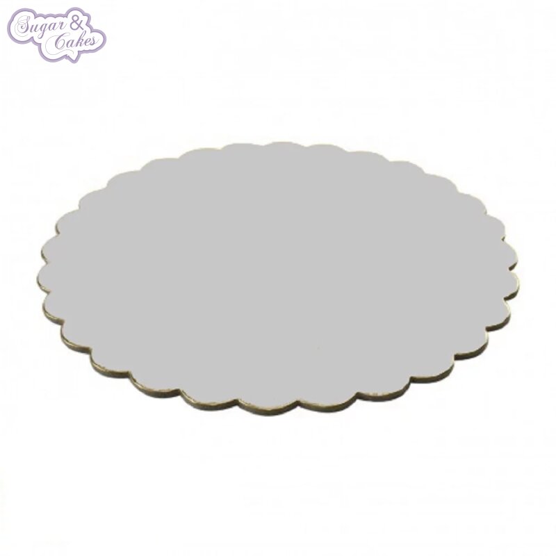 Cake Card rund 30cm silber/weiß gewellt