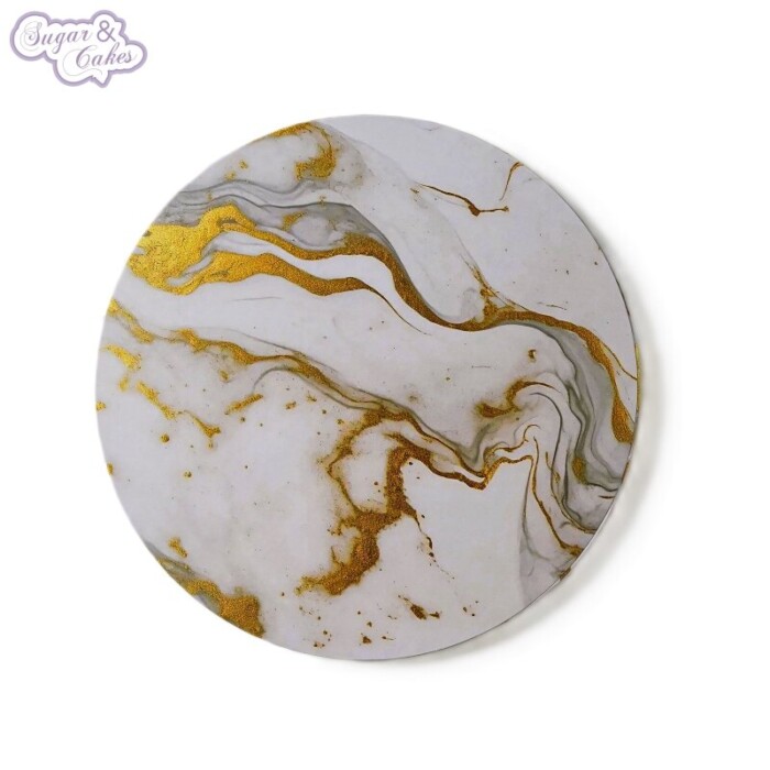 Cake Board rund 25,4cm Marble White/Gold