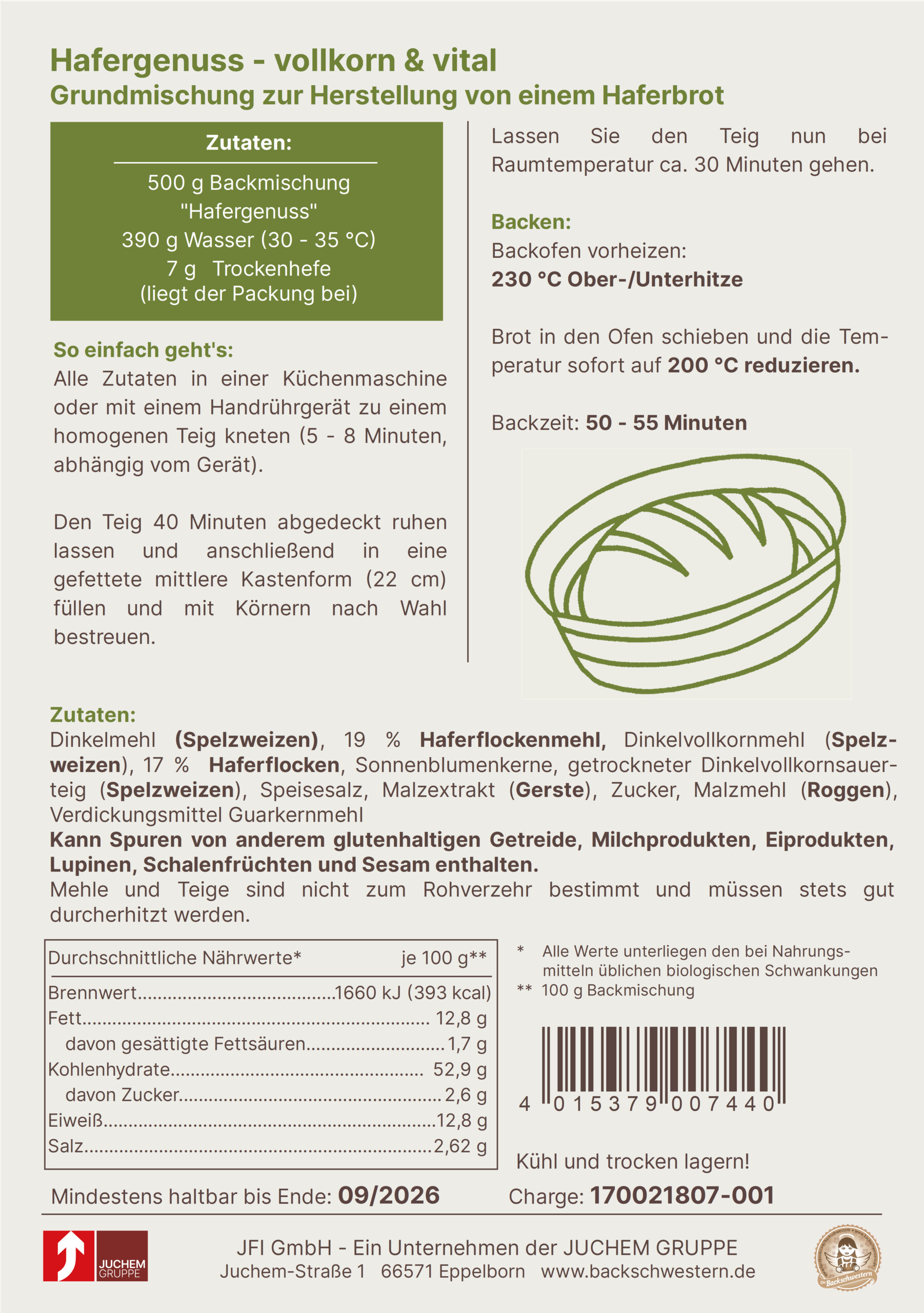 Produktfoto: Hafergenuss 500g + 7g Hefe